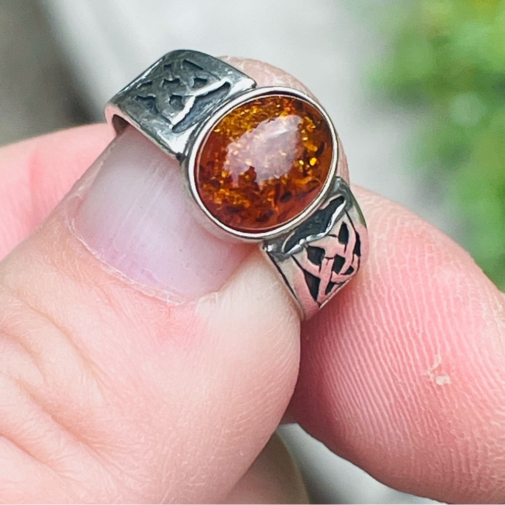 Macy's Silver Ring With Amber Stone - image 2